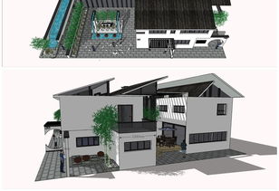 新中式獨(dú)棟風(fēng)格別墅建筑模型精粹